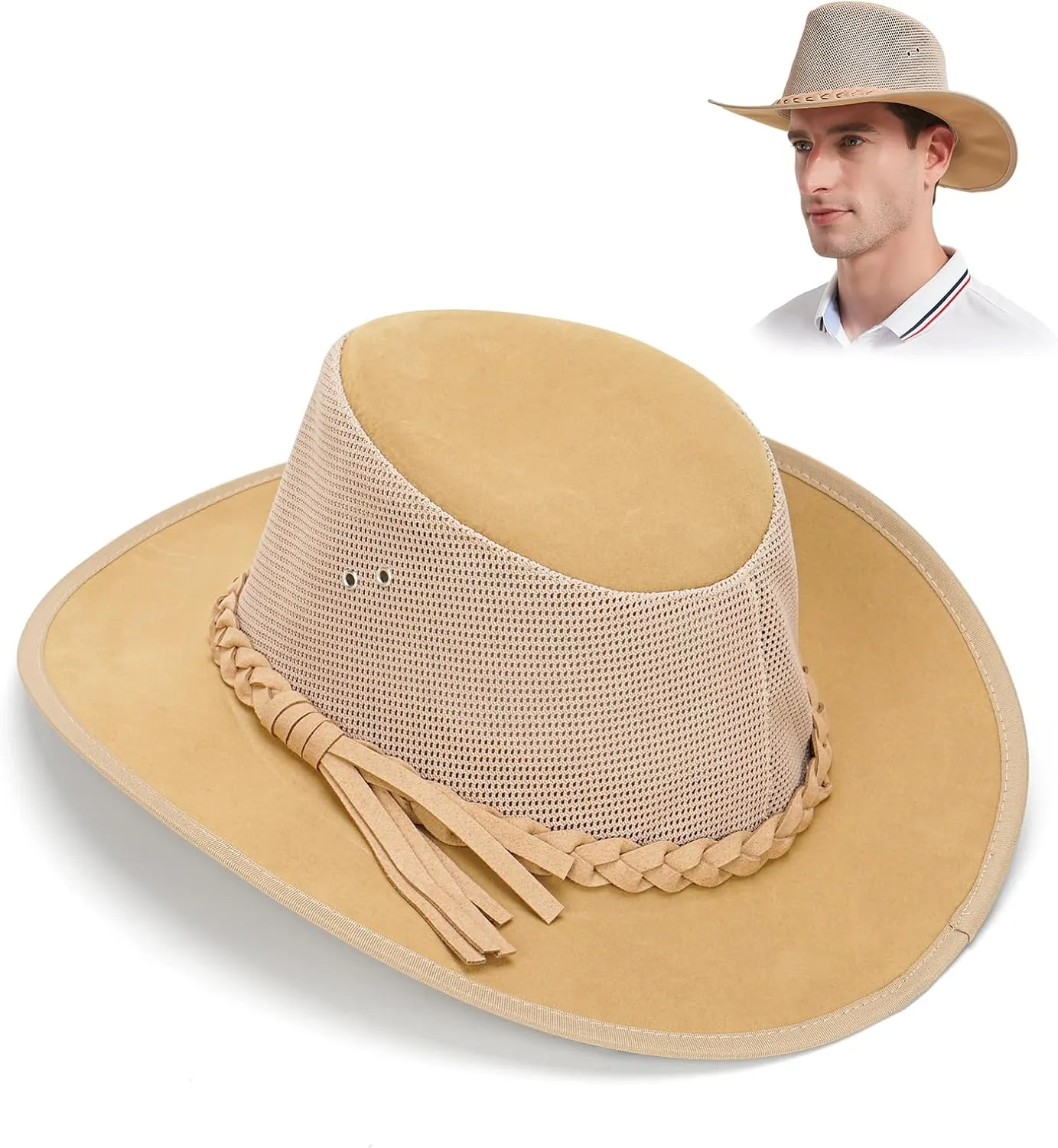 Mesh Sun Hat for Men Golf Soaker Hats Summer Beach Safari Wide Brim Fishing Cap Outdoor