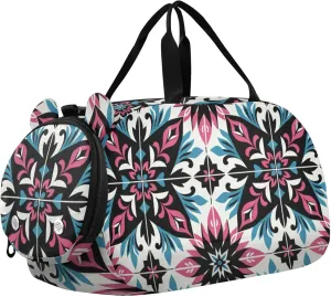 Mexican Tile Art Duffle Bag for Girl, Sports Duffle Gym Bags with Shoe Compartment, Personalized Overnight Bag Travel Weekender for Kids