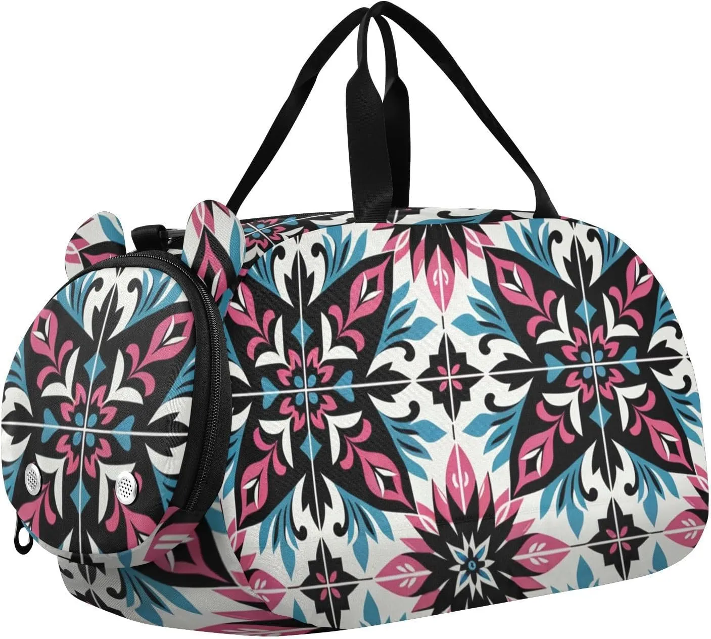 Mexican Tile Art Duffle Bag for Girl, Sports Duffle Gym Bags with Shoe Compartment, Personalized Overnight Bag Travel Weekender for Kids