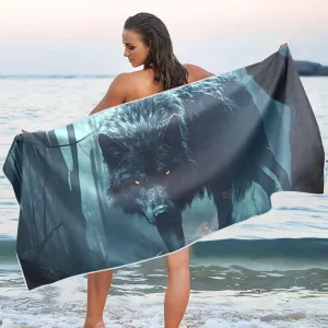 Microfiber Thin Lightweight Forest Scary Wolf Eye Beach Towel Quick Dry Pool Towels 31” x 71” Sand Free Absorbent Camping Yoga Towel for Swimming, Picnic, Gym