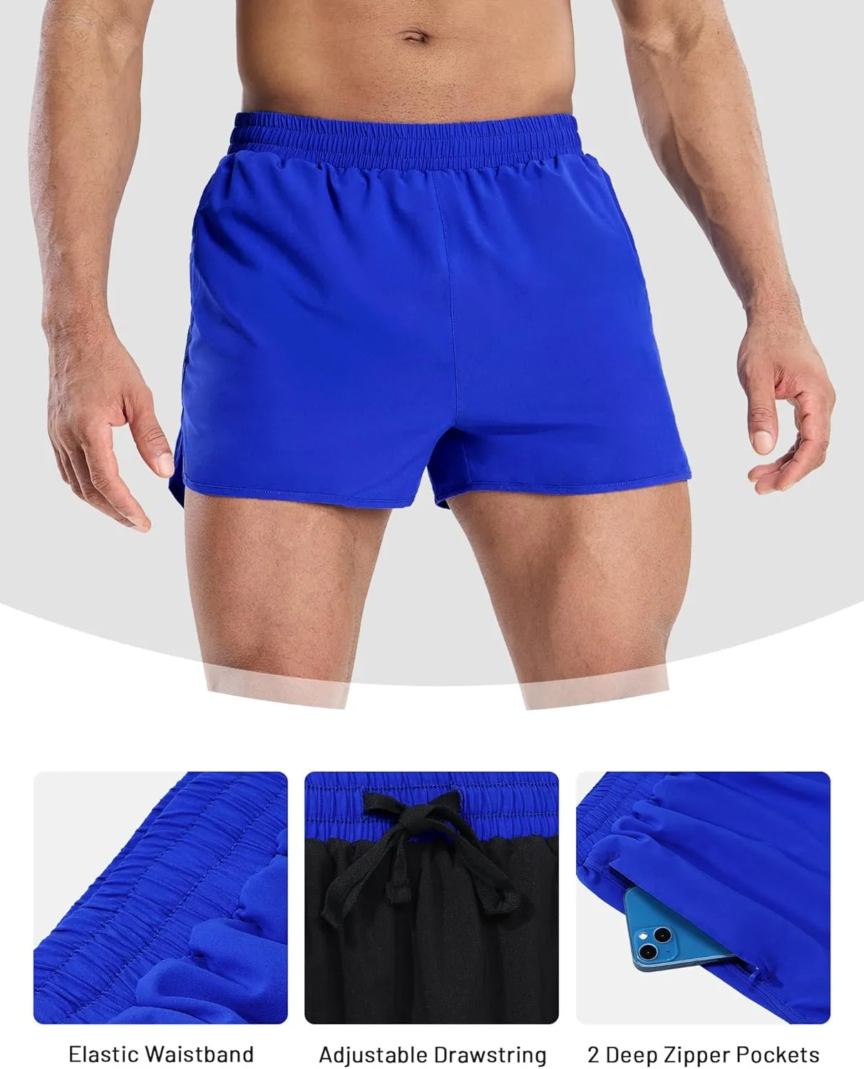 MIER Men’s Athletic Running Shorts with Brief Liner 3 Inch Quick Dry Lined Shorts with Zipper Pockets for Gym Workout