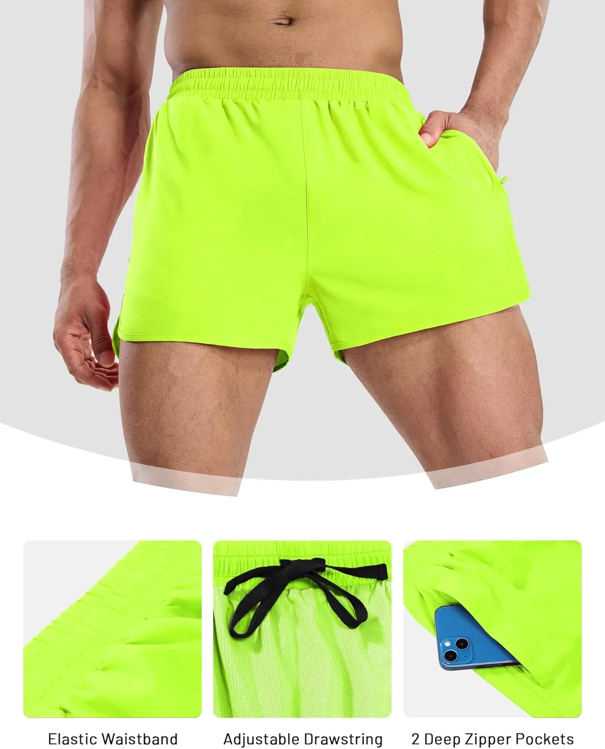 MIER Men’s Athletic Running Shorts with Brief Liner 3 Inch Quick Dry Lined Shorts with Zipper Pockets for Gym Workout
