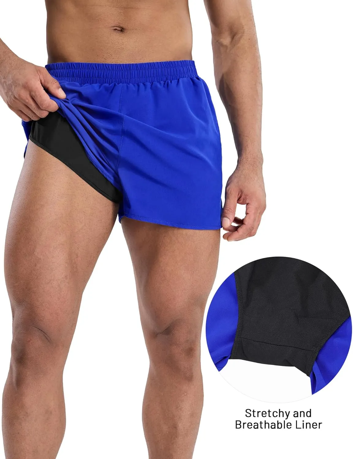 MIER Men’s Athletic Running Shorts with Brief Liner 3 Inch Quick Dry Lined Shorts with Zipper Pockets for Gym Workout