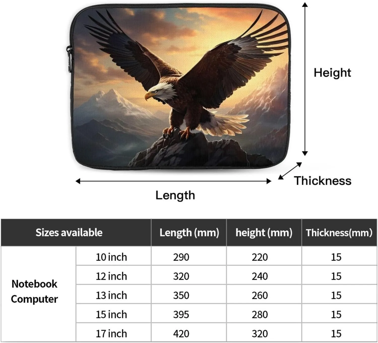 Mighty Eagles Pattern Portable Laptop Sleeve Case 13 inch for Shockproof Protection and Travel Convenience