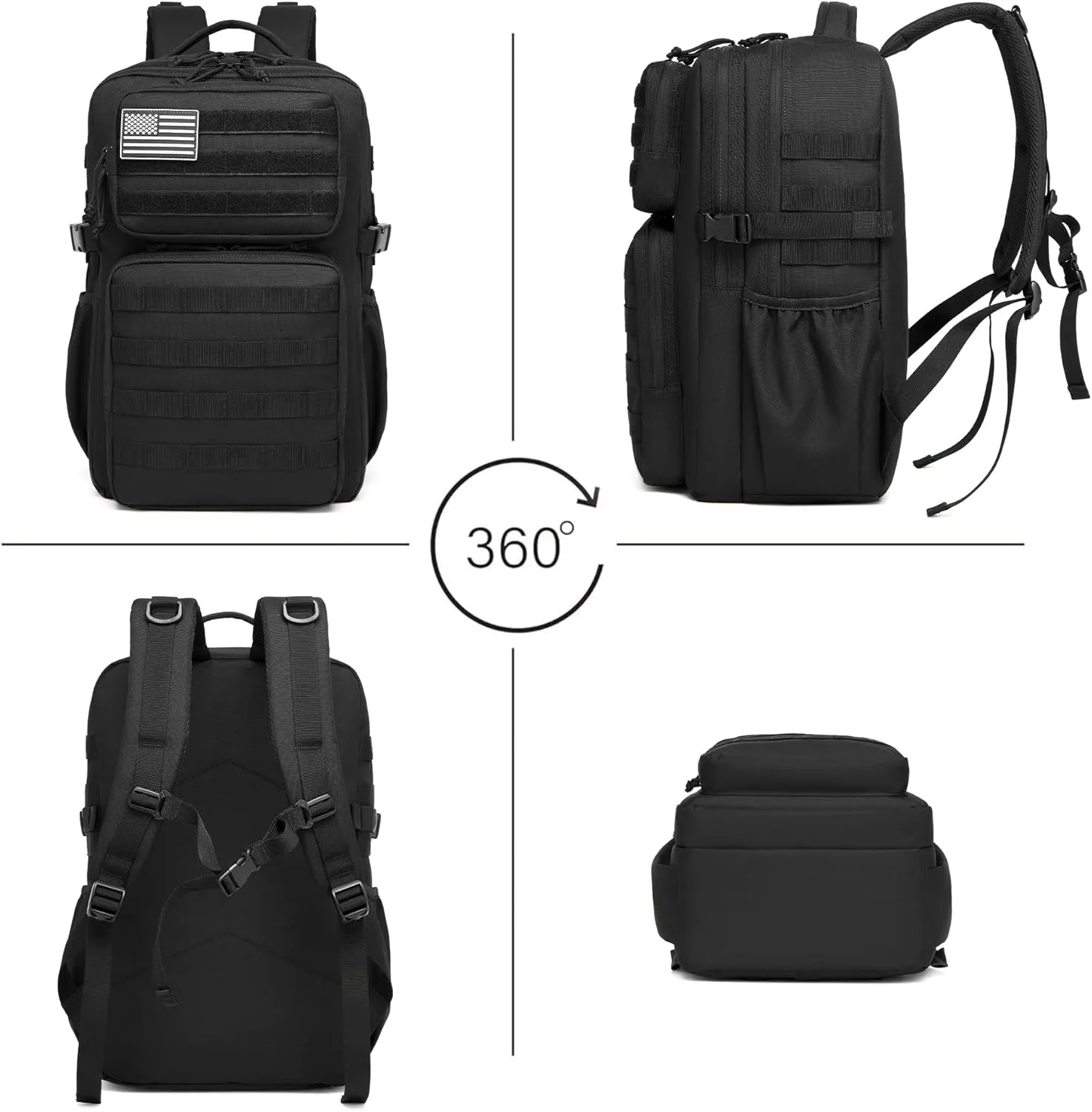 Military Tactical Backpack for Men Waterproof Daypack 3 Day Assault Pack Molle Bag with Water Bottle Holder