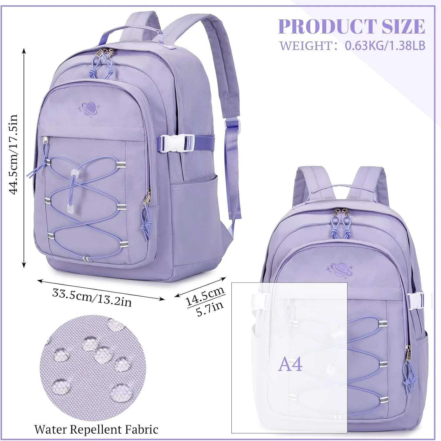MIRLEWAIY Children School Bag Laptop Backpack Teen Girl School Backpack Women Bookbag Student Daypack with Planet embroidery, Taro purple
