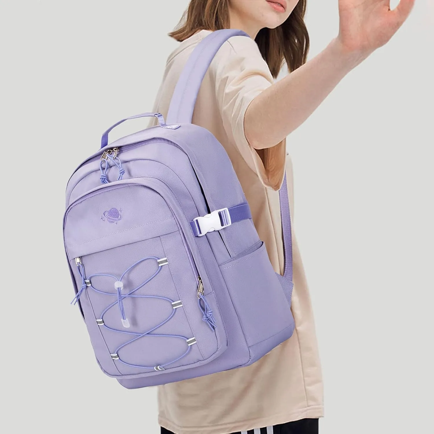 MIRLEWAIY Children School Bag Laptop Backpack Teen Girl School Backpack Women Bookbag Student Daypack with Planet embroidery, Taro purple