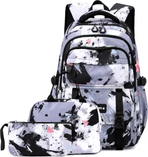 MITOWERMI Backpack for Girls Kids Backpacks with Lunch Box Elementary Middle High School Backpacks Students Bookbag Set School Bags for Teens Girls (Black)