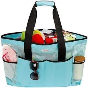 MIYO Beach Bag, Mesh Beach Bag, Women's Tote Bag, Beach Mesh Bag, Large Capacity Beach Organizer with Zipper and 9 Pockets-Blue
