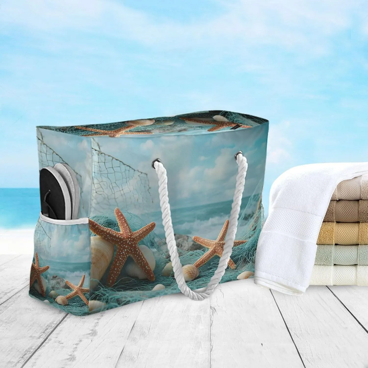 MNSRUU Large Beach Bag for Women, Summer Ocean Tote Travel Gym Swim Bag
