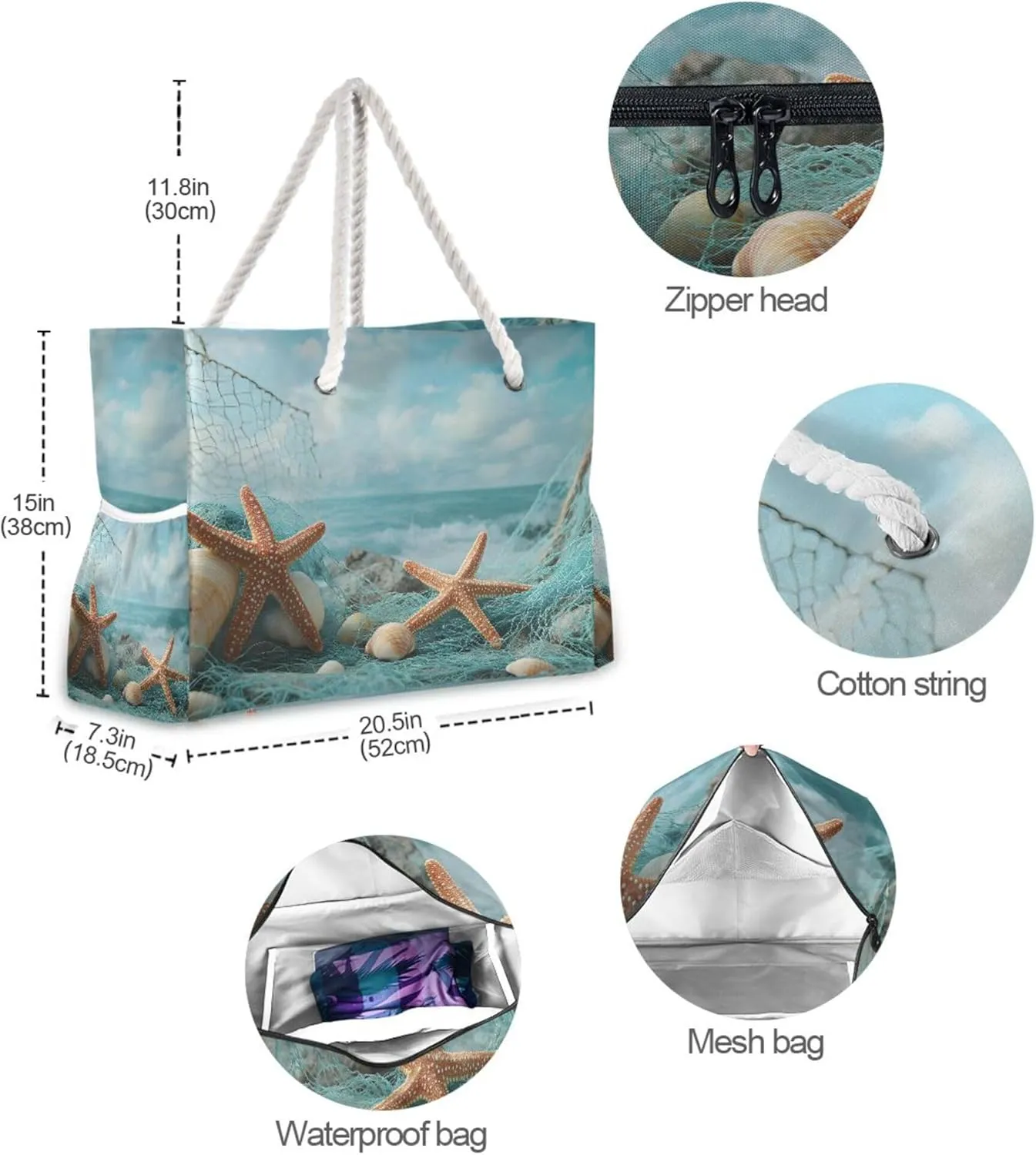 MNSRUU Large Beach Bag for Women, Summer Ocean Tote Travel Gym Swim Bag