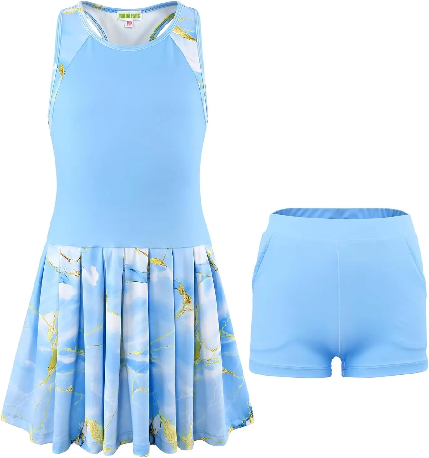 MODAFANS Girls Tennis Golf Pickleball Dress Sleeveless Athletic Pleated Outfits Sets with Shorts