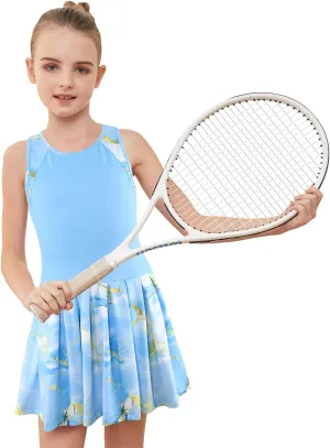 MODAFANS Girls Tennis Golf Pickleball Dress Sleeveless Athletic Pleated Outfits Sets with Shorts