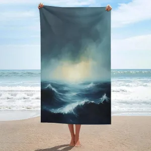 Modern Abstract Seascape Waves Beach Towel Sand Free Microfiber Large Shower Towels Multipurpose Absorbent for Bathroom Pool 52x32 Inch