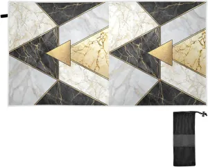 Modern Marbling Gold Black White Marble Geometric Triangle Granite Quick Drying Beach Towel, Foldable Yoga Towel, Soft Sport Towel, Sweat Absorbent Towel with Storage Mesh Bag 31 x 71 inch (M)