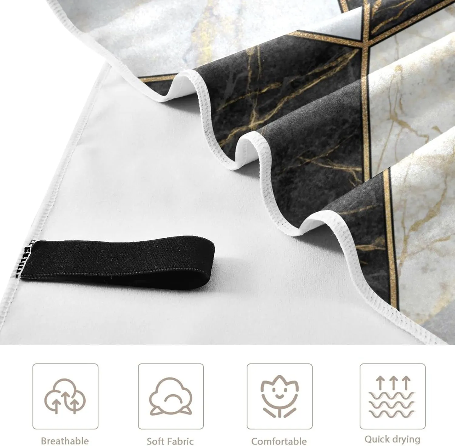 Modern Marbling Gold Black White Marble Geometric Triangle Granite Quick Drying Beach Towel, Foldable Yoga Towel, Soft Sport Towel, Sweat Absorbent Towel with Storage Mesh Bag 31 x 71 inch (M)