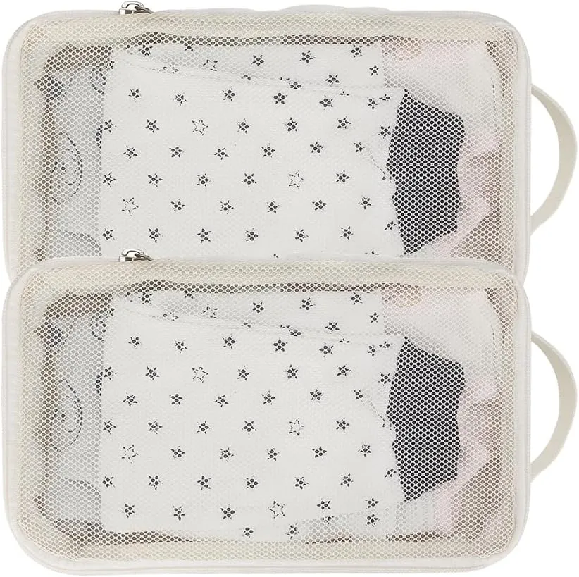 MOMIGO Baby Diaper Bag Organizer Pouches - 2 Pack Waterproof Pod Hanging Diaper Bag Mesh Bag Reusable, Washable or Baby Cloth Diapers (White)