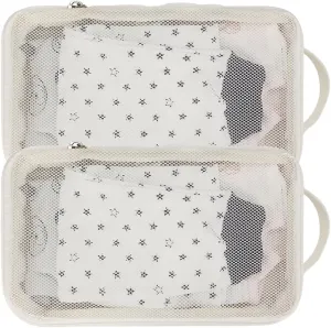 MOMIGO Baby Diaper Bag Organizer Pouches - 2 Pack Waterproof Pod Hanging Diaper Bag Mesh Bag Reusable, Washable or Baby Cloth Diapers (White)