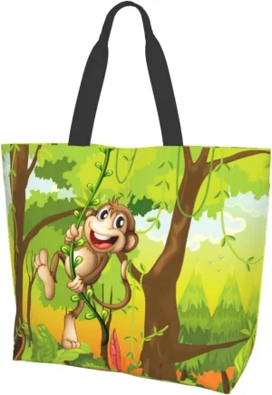 Monkey Tote Shoulder Bag Cute Grocery Bags Storage Handle Shopping Bag Portable Animal Bag