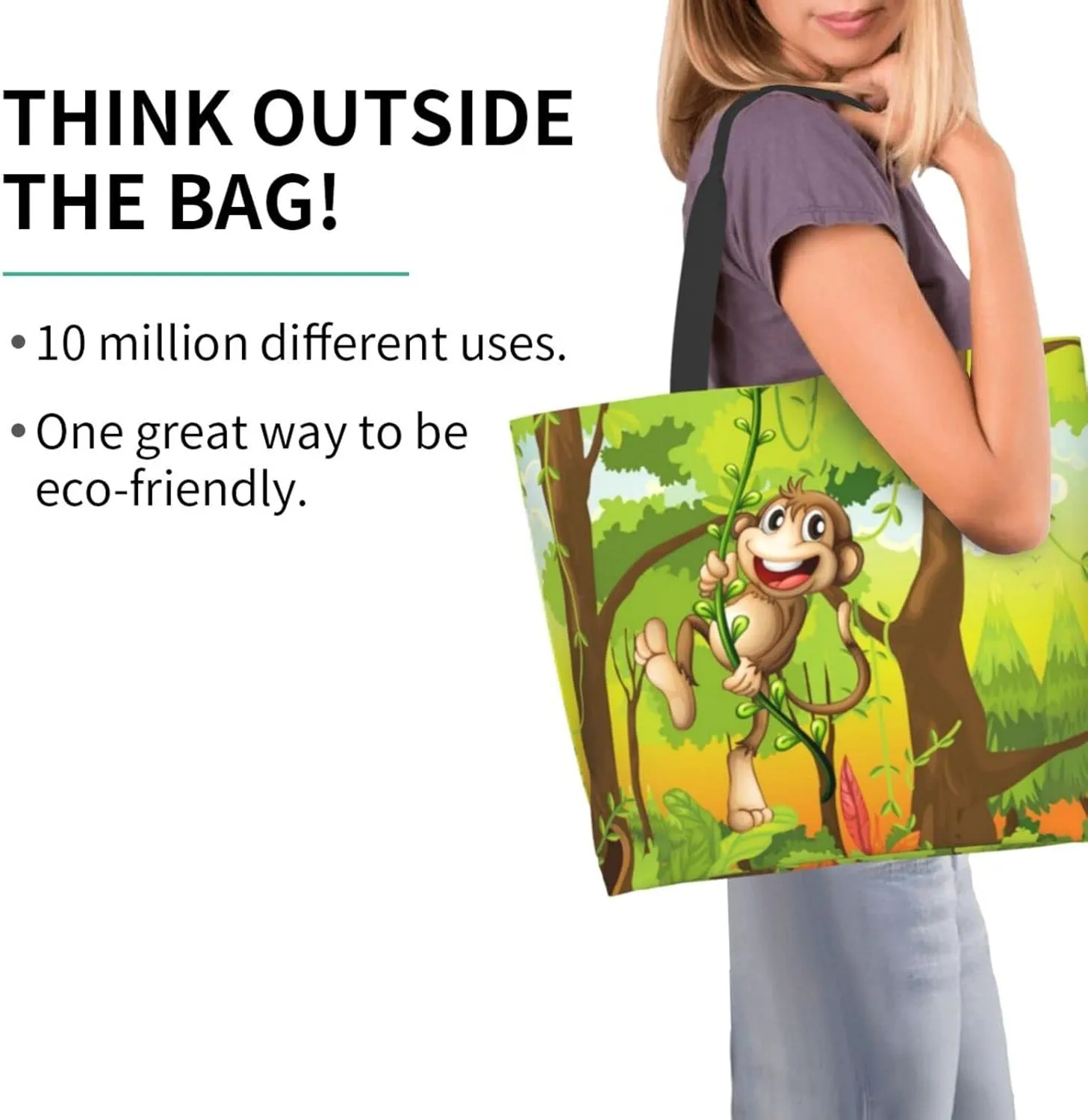 Monkey Tote Shoulder Bag Cute Grocery Bags Storage Handle Shopping Bag Portable Animal Bag
