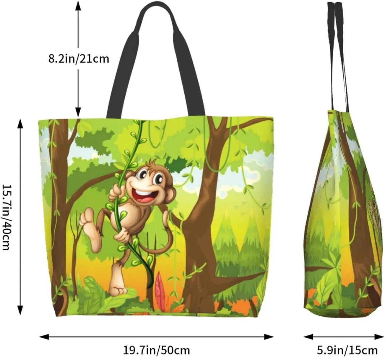 Monkey Tote Shoulder Bag Cute Grocery Bags Storage Handle Shopping Bag Portable Animal Bag
