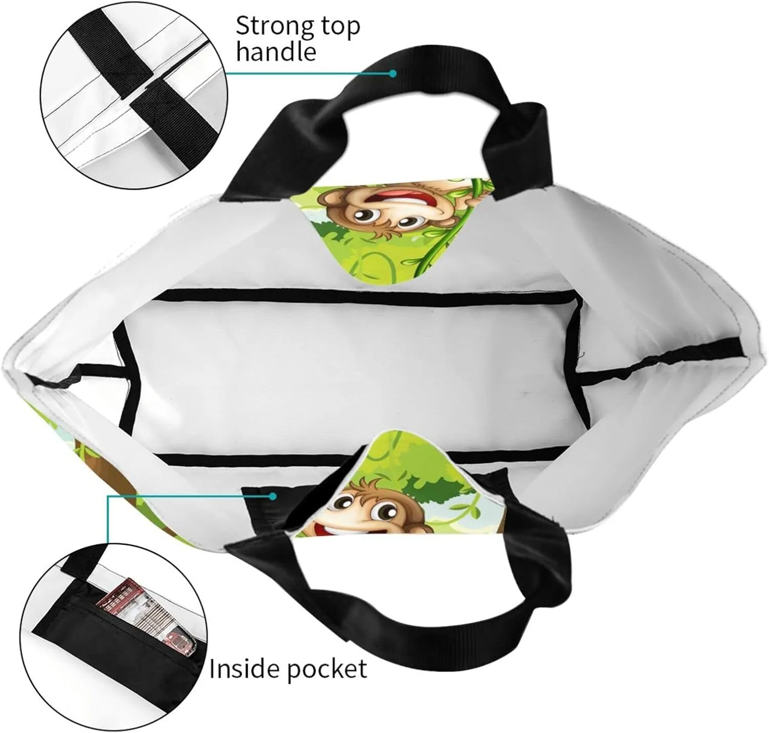 Monkey Tote Shoulder Bag Cute Grocery Bags Storage Handle Shopping Bag Portable Animal Bag