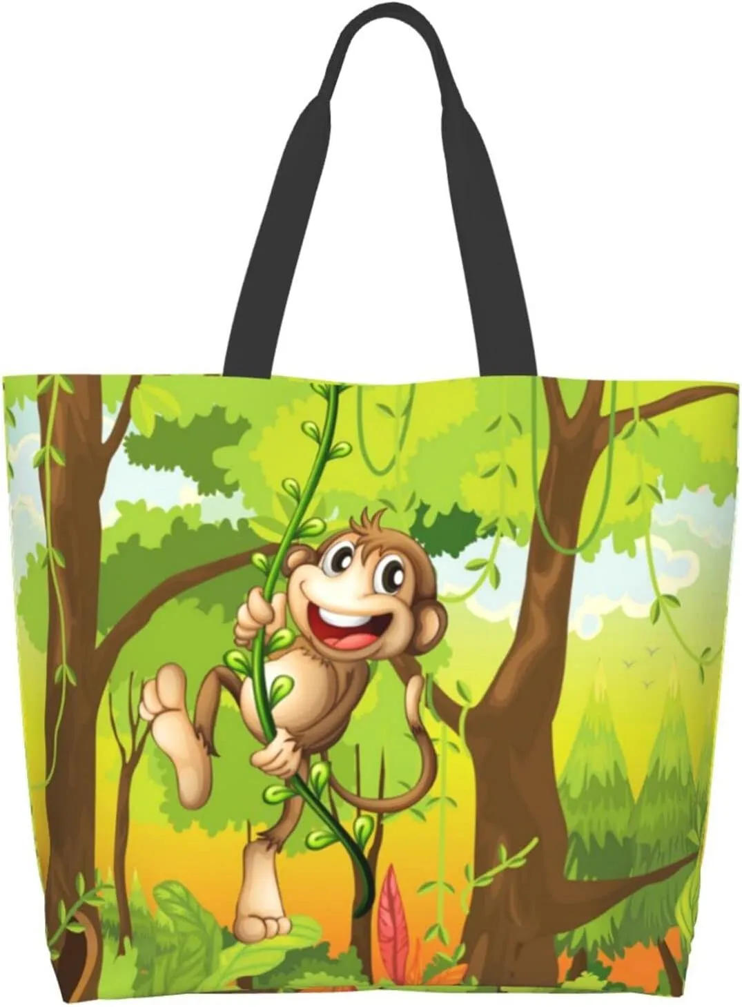 Monkey Tote Shoulder Bag Cute Grocery Bags Storage Handle Shopping Bag Portable Animal Bag
