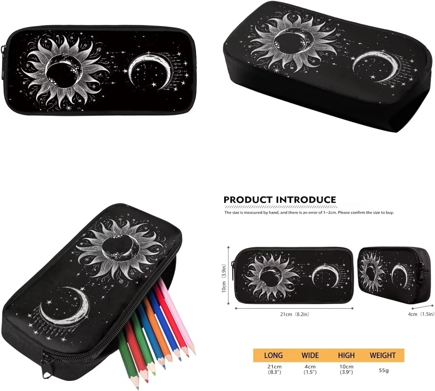 Moon Star and Sun Backpack Purse 3 PCS Middle School Bag with Lunch Box Pencil Case Set Galaxy Space School Bookbag for Elementary/Preschool/Kindergarten Back Packs Satchel Daypack