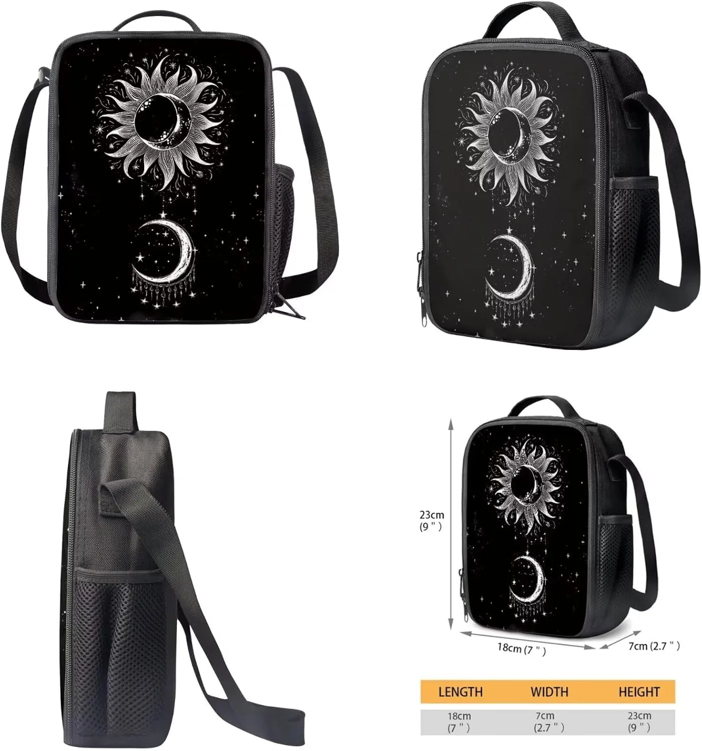Moon Star and Sun Backpack Purse 3 PCS Middle School Bag with Lunch Box Pencil Case Set Galaxy Space School Bookbag for Elementary/Preschool/Kindergarten Back Packs Satchel Daypack