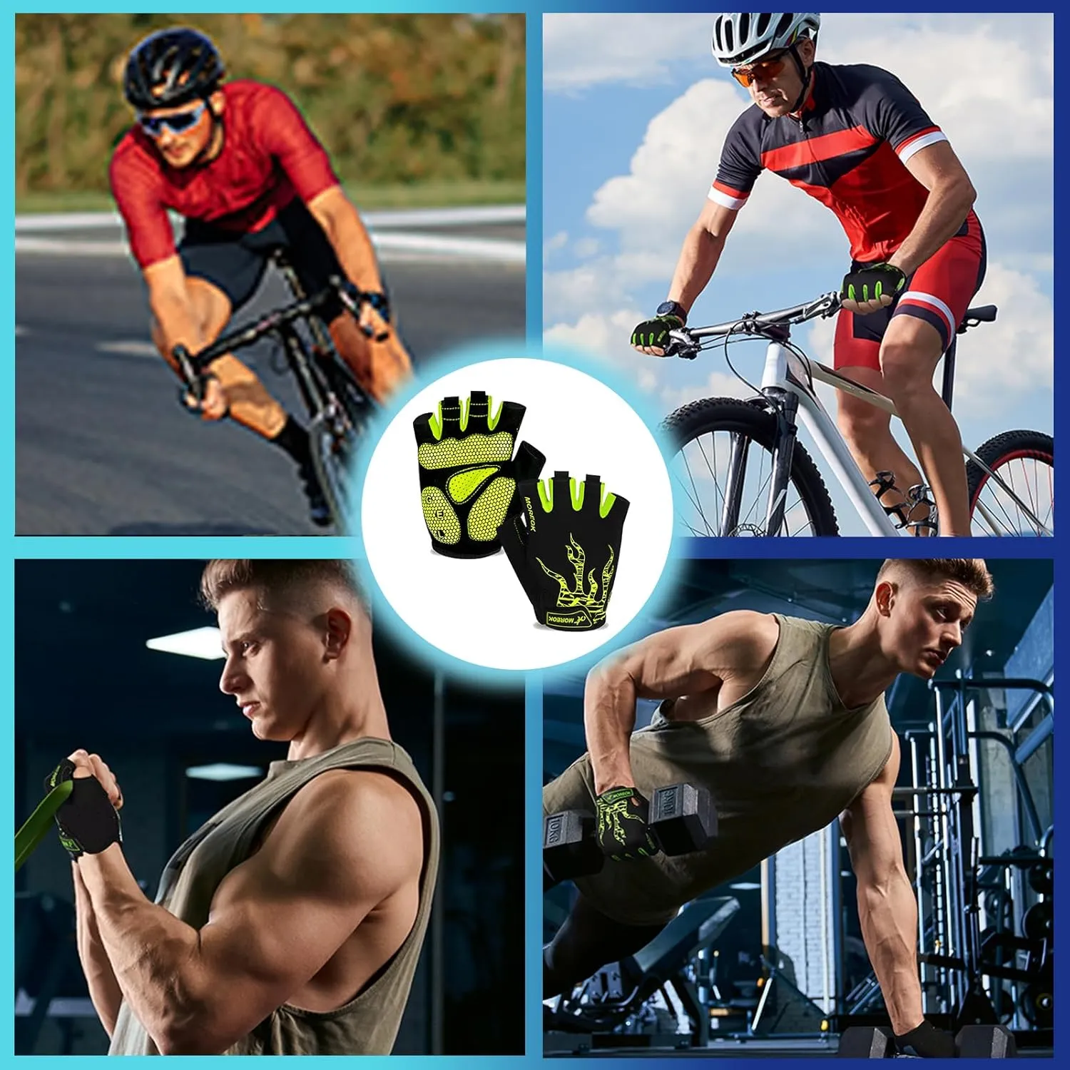 MOREOK Cycling Gloves Bike Gloves for Men/Women-[5MM Gel Pad] Half Finger Bicycle Biking Gloves for Cycling/Weight Lifting/Gym/Motorcycle/Rowing/Outdoor Sports