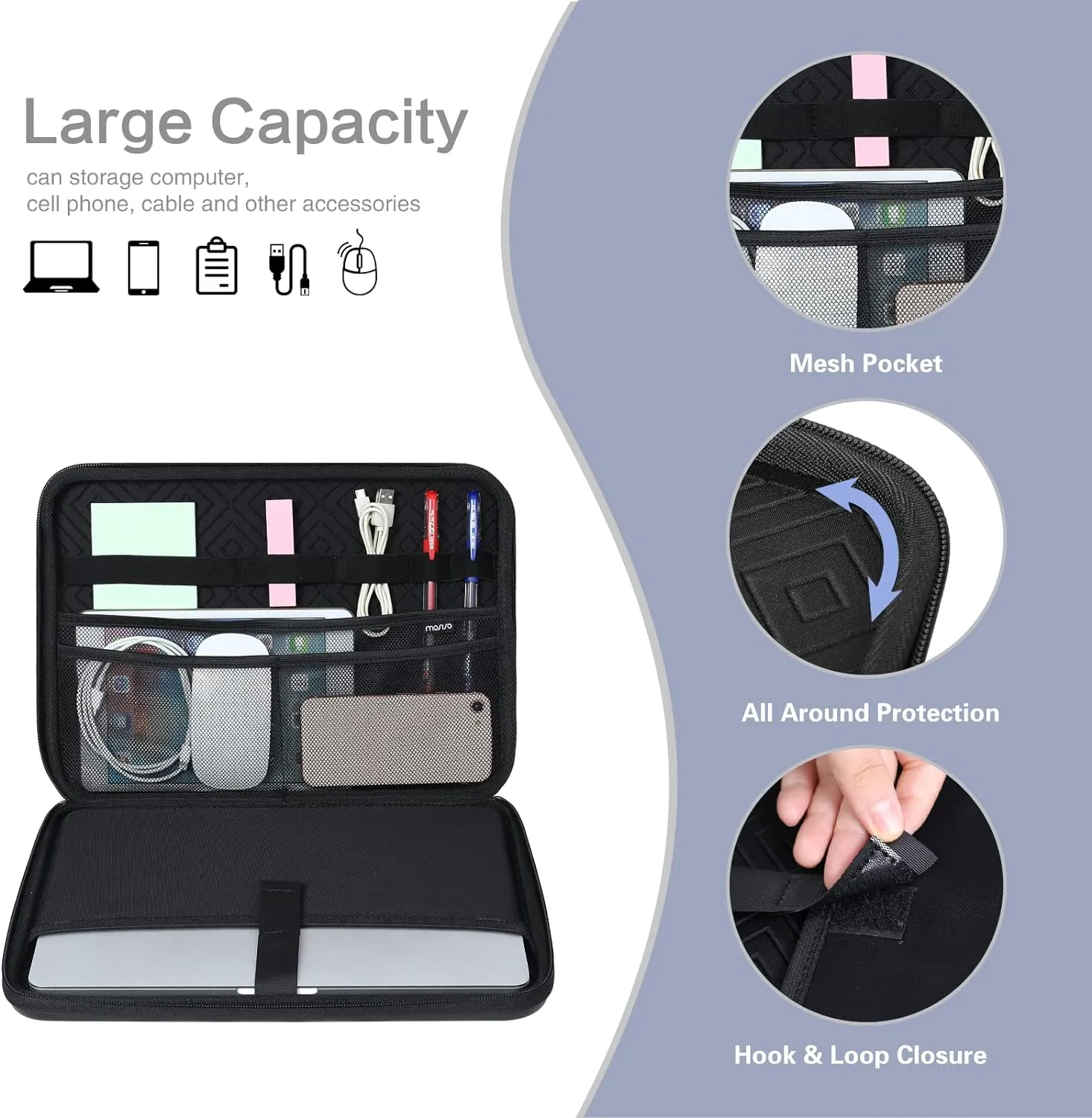 MOSISO Laptop Shoulder Bag Compatible with MacBook Air 15 M4 M3 A3114 M2 A2941 2025 2024 2023 / Compatible with MacBook Pro 15 inch A1990 A1707, Waterproof Shockproof Carrying Case Bag, Black