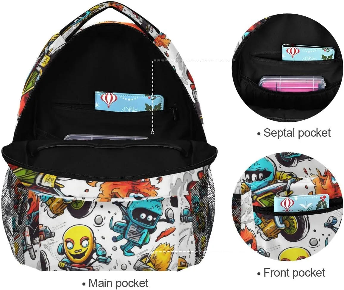 Motorcycle Monster School Backpack Bookbag for Boys Girls Elementary School Casual Travel Bag Computer Laptop Daypack