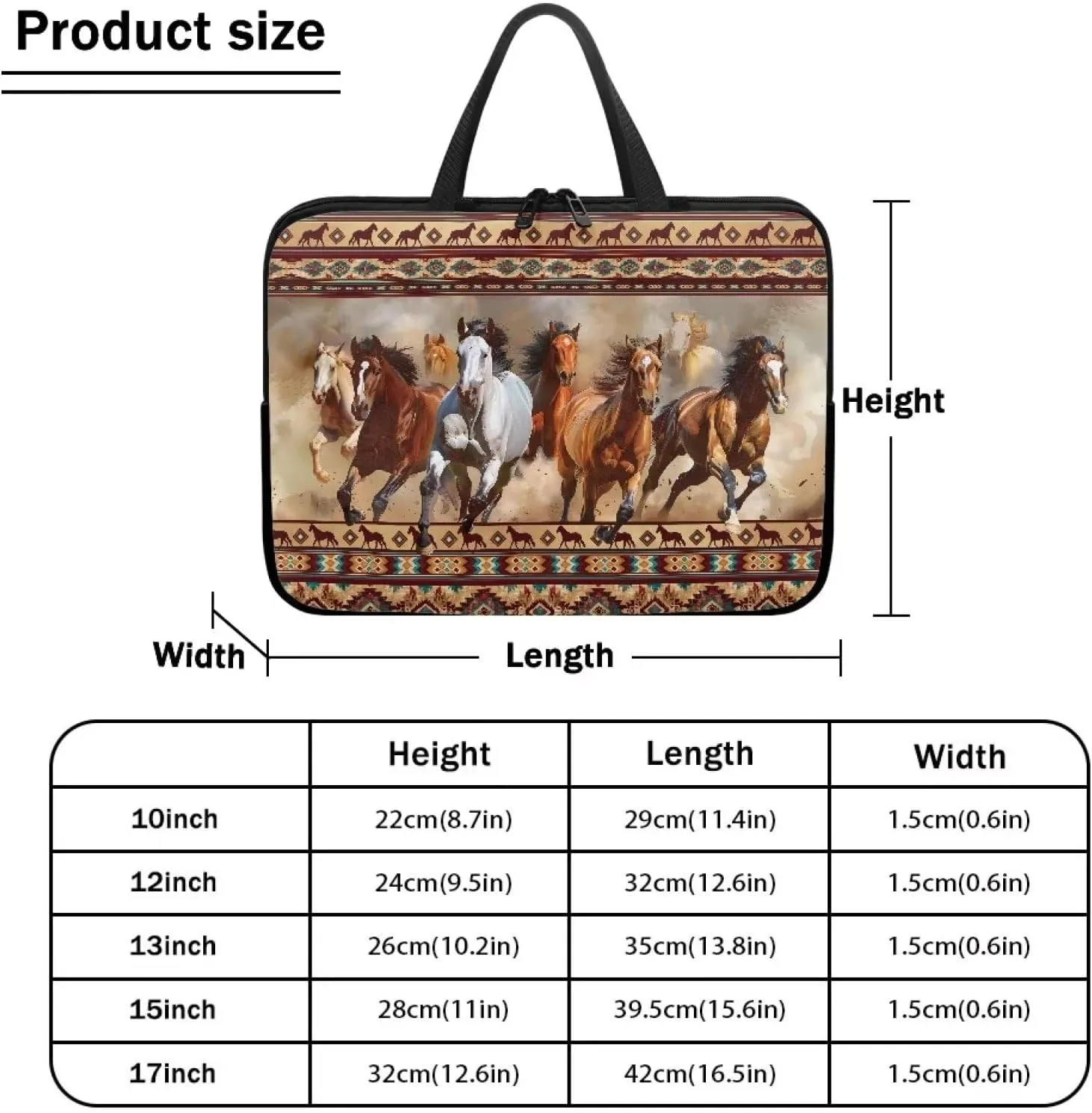 Mumeson Cow Tribal Horse Laptop Bag, Portable Shockproof Laptop Case Handbag Briefcase Laptop Cover Computer Case Handbag Protective Laptop Bag