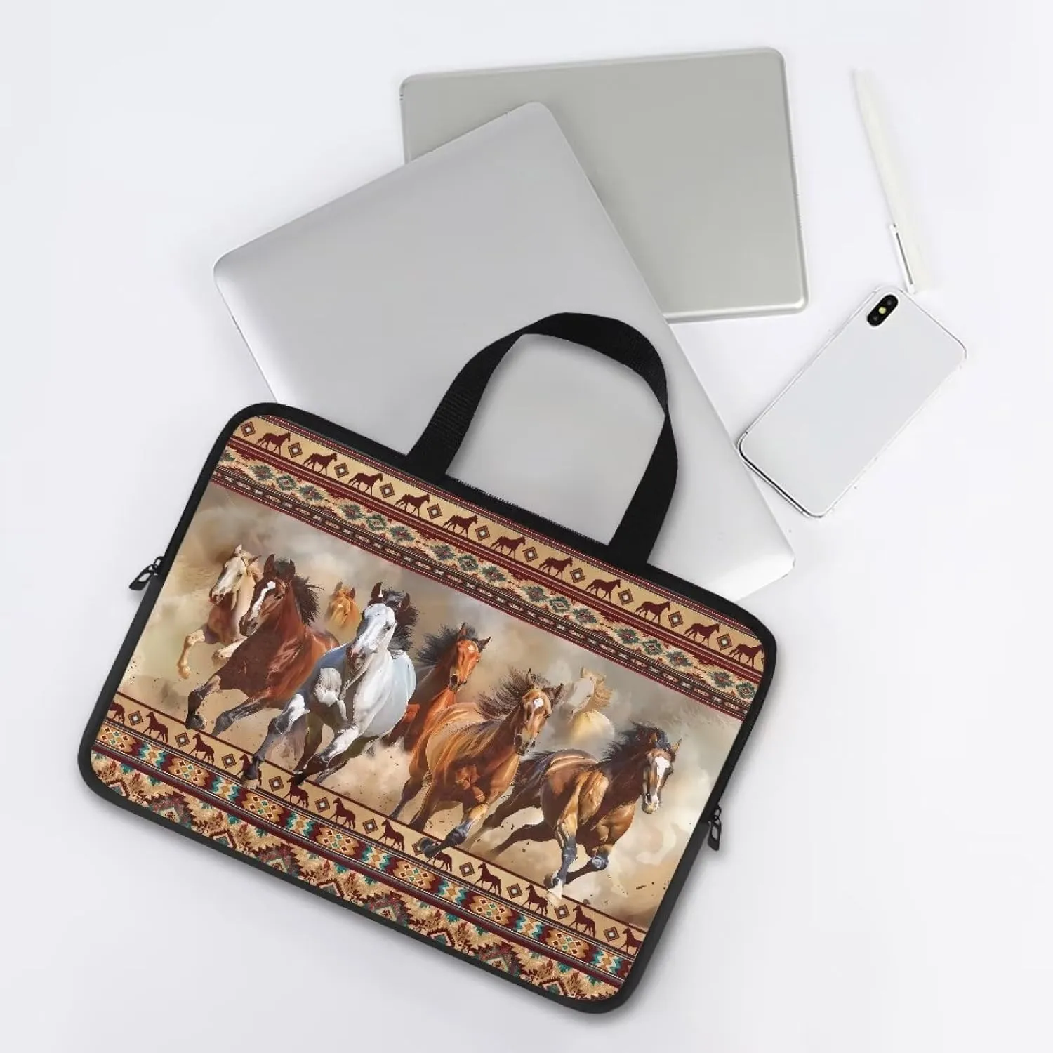 Mumeson Cow Tribal Horse Laptop Bag, Portable Shockproof Laptop Case Handbag Briefcase Laptop Cover Computer Case Handbag Protective Laptop Bag
