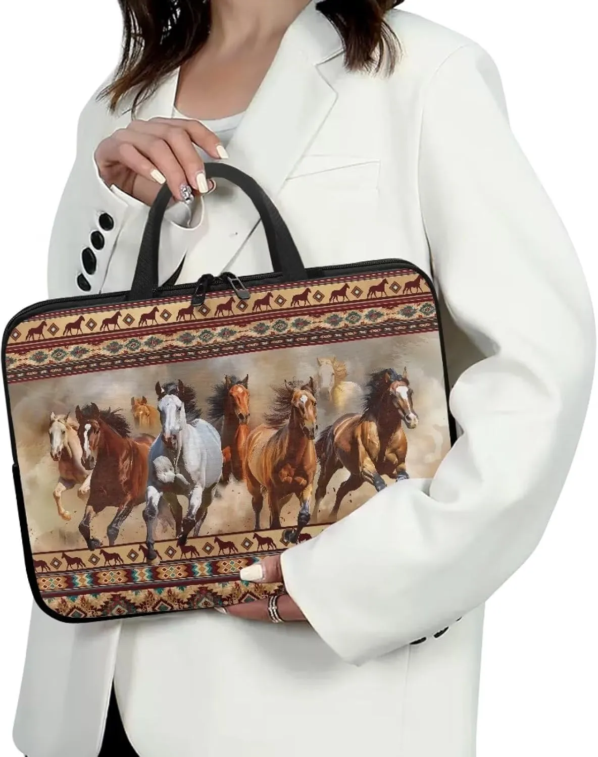 Mumeson Cow Tribal Horse Laptop Bag, Portable Shockproof Laptop Case Handbag Briefcase Laptop Cover Computer Case Handbag Protective Laptop Bag