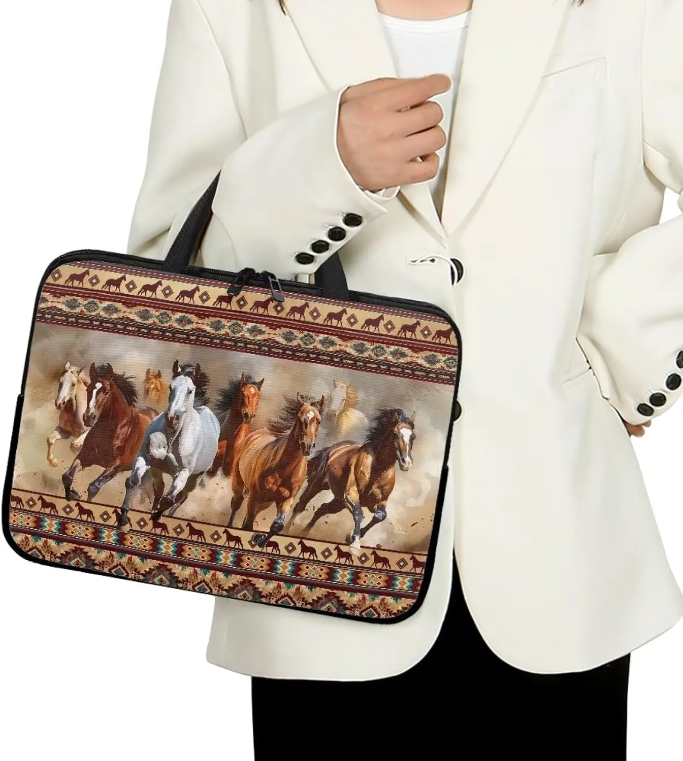 Mumeson Cow Tribal Horse Laptop Bag, Portable Shockproof Laptop Case Handbag Briefcase Laptop Cover Computer Case Handbag Protective Laptop Bag