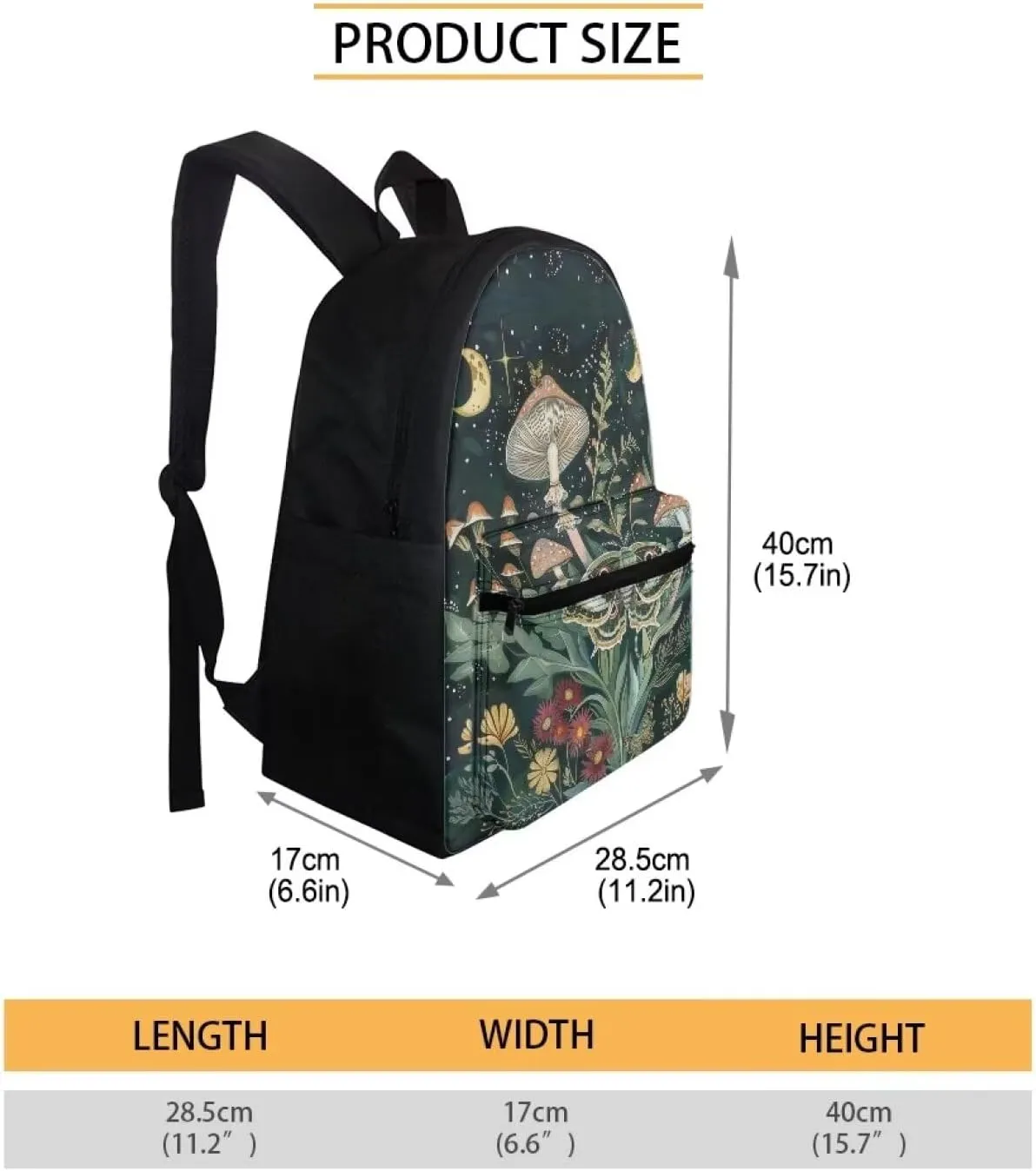 Mushroom Backpack with Lunch Bag for Boys Lightweight Large Capacity Girl School Bag Canvas Insulated Lunch Tote Box and Mini Pencil Case for High School