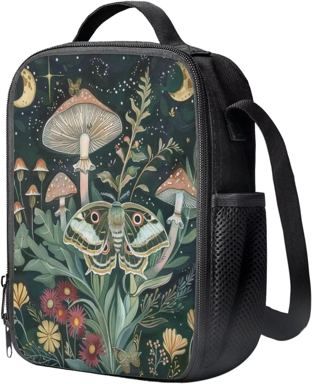Mushroom Backpack with Lunch Bag for Boys Lightweight Large Capacity Girl School Bag Canvas Insulated Lunch Tote Box and Mini Pencil Case for High School