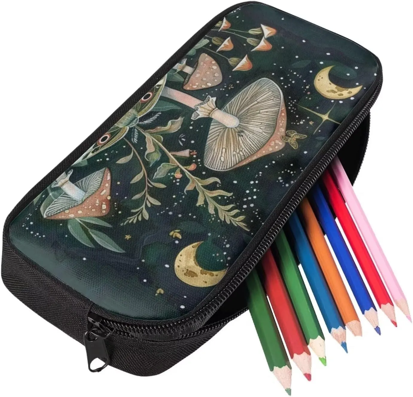 Mushroom Backpack with Lunch Bag for Boys Lightweight Large Capacity Girl School Bag Canvas Insulated Lunch Tote Box and Mini Pencil Case for High School