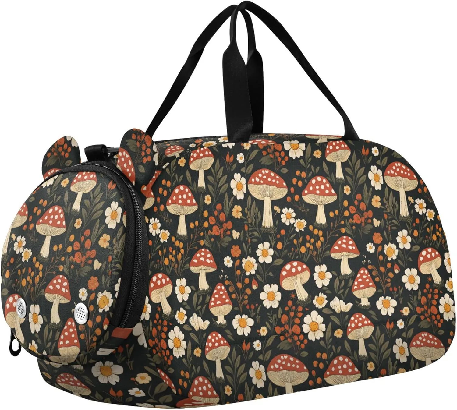 Mushroom Flowers Duffel Bag with Shoes Compartment Large Capacity Kids Overnight Bag for Travel, Sports, Fitness & Workout