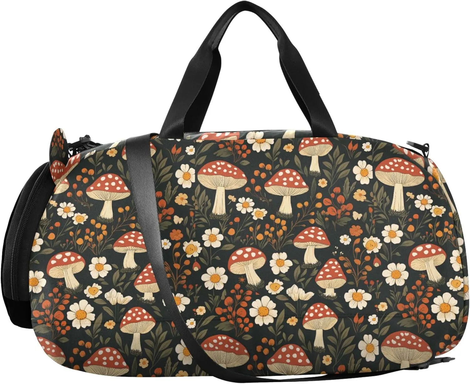 Mushroom Flowers Duffel Bag with Shoes Compartment Large Capacity Kids Overnight Bag for Travel, Sports, Fitness & Workout