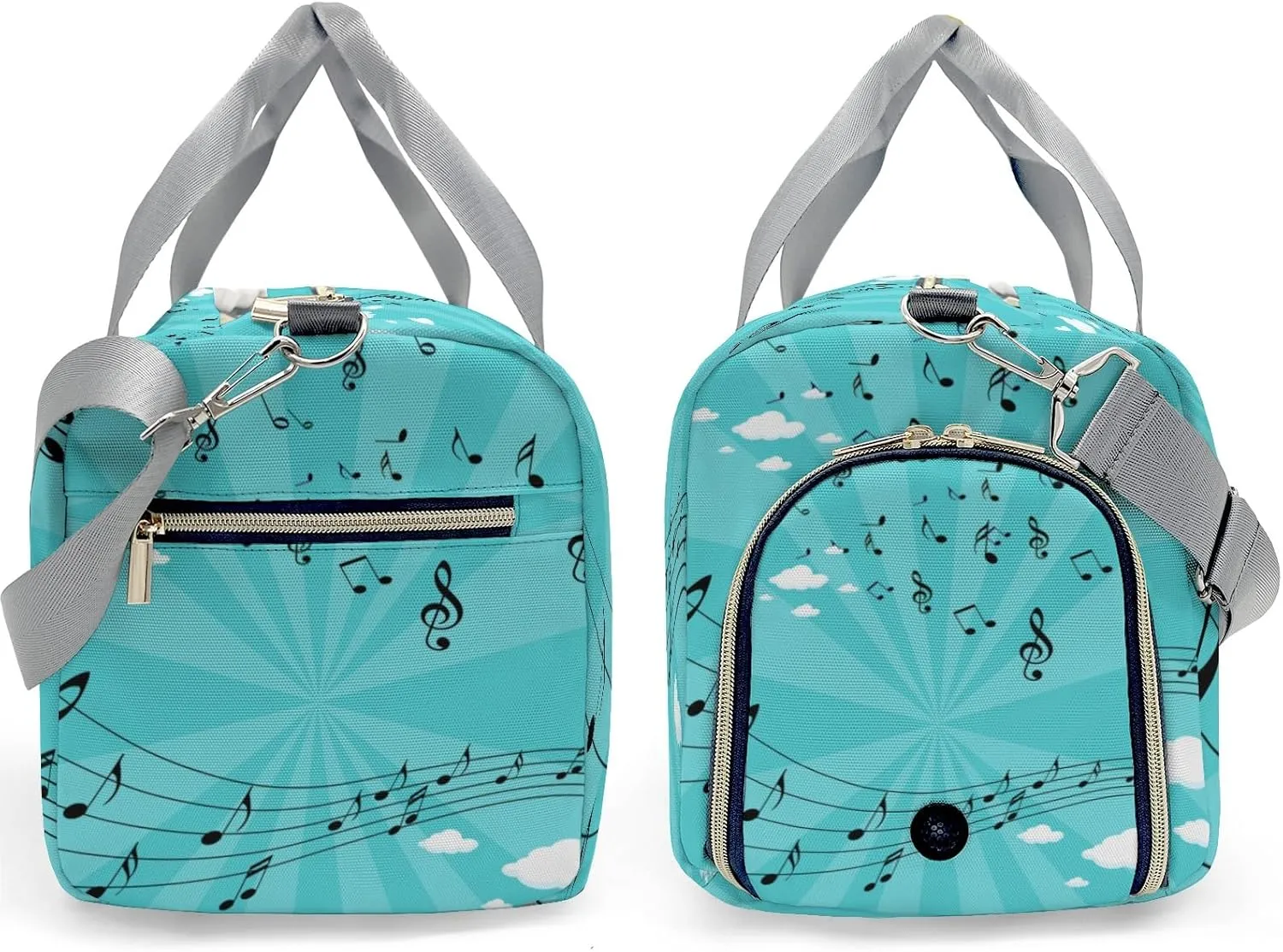 Music Musical Notes Green Personalized Duffel Bag,Custom Travel Gym Bag with Name,Waterproof Sports Overnight Bag with Shoe Compartment & Shoulder Strap