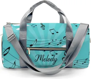 Music Musical Notes Green Personalized Duffel Bag,Custom Travel Gym Bag with Name,Waterproof Sports Overnight Bag with Shoe Compartment & Shoulder Strap