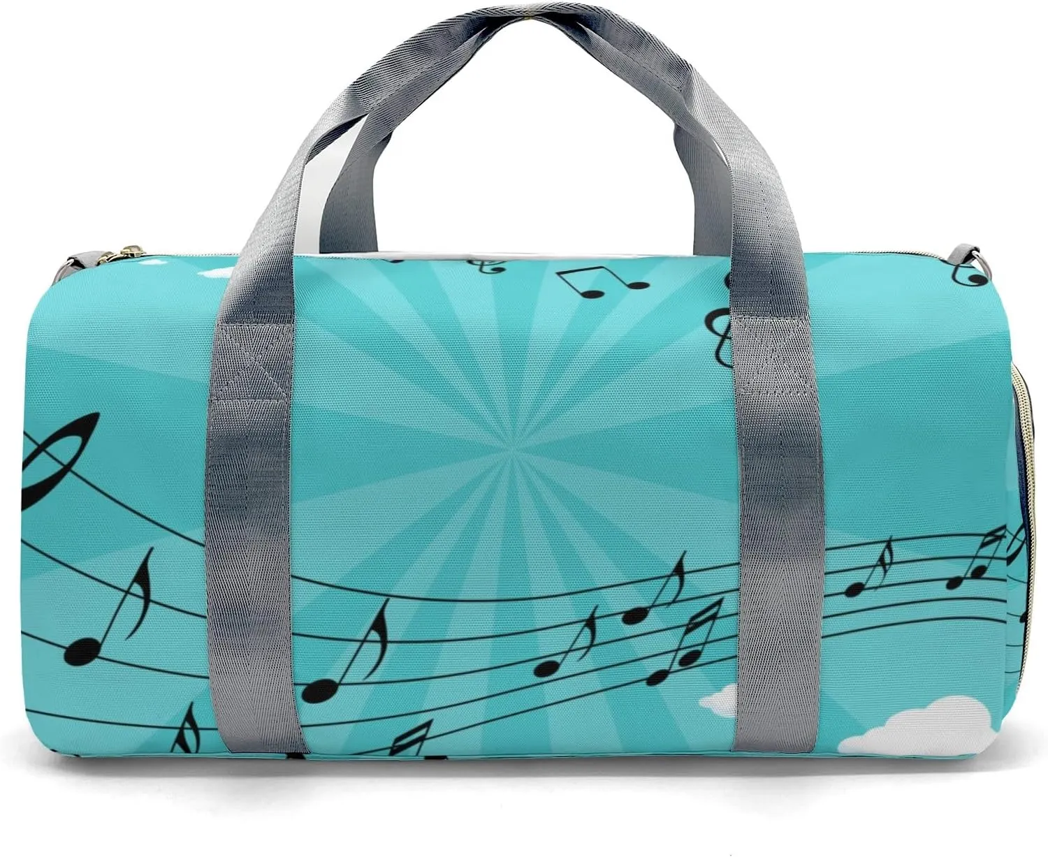 Music Musical Notes Green Personalized Duffel Bag,Custom Travel Gym Bag with Name,Waterproof Sports Overnight Bag with Shoe Compartment & Shoulder Strap