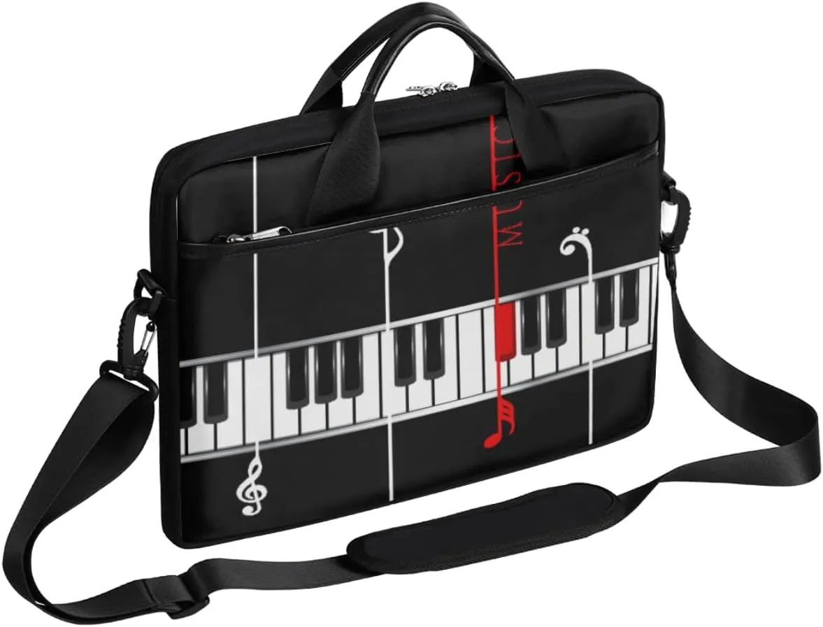 Music Notes Piano Keys Laptop Shoulder Messenger Bag Waterproof Laptop Briefcase Handle Padded Strap