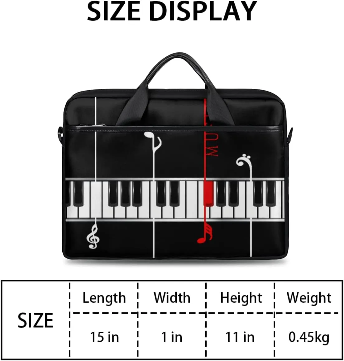Music Notes Piano Keys Laptop Shoulder Messenger Bag Waterproof Laptop Briefcase Handle Padded Strap