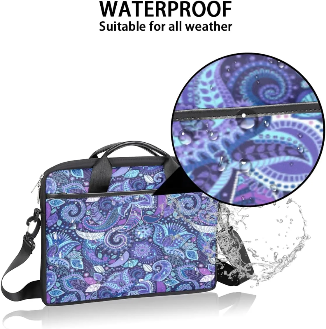 Music Notes Piano Keys Laptop Shoulder Messenger Bag Waterproof Laptop Briefcase Handle Padded Strap