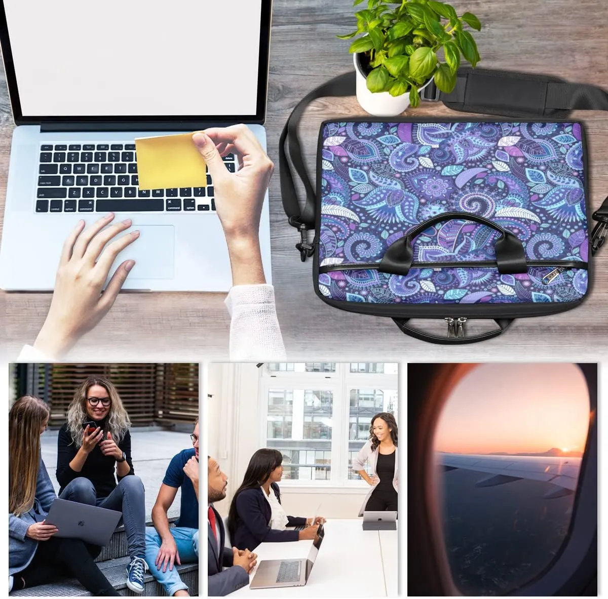 Music Notes Piano Keys Laptop Shoulder Messenger Bag Waterproof Laptop Briefcase Handle Padded Strap