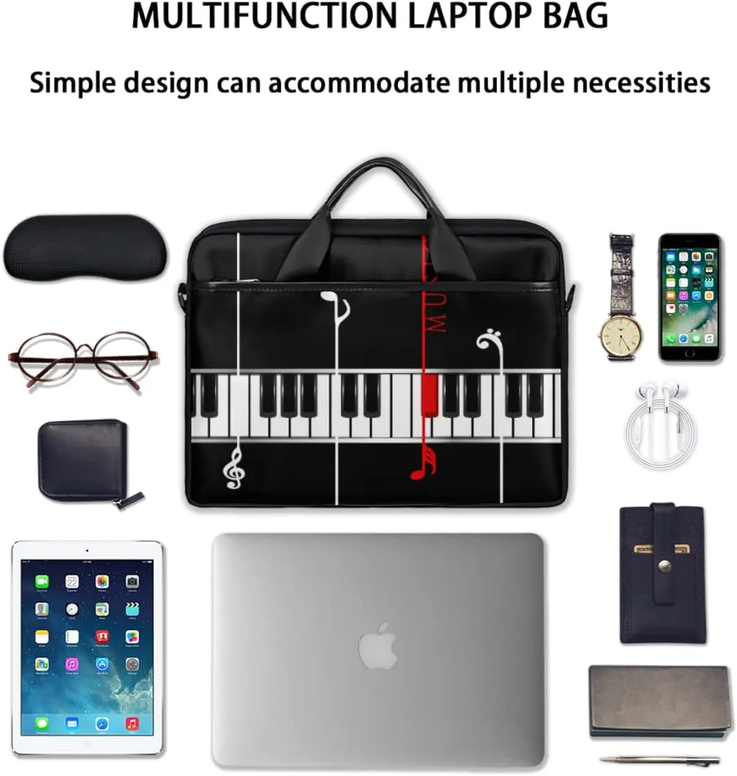 Music Notes Piano Keys Laptop Shoulder Messenger Bag Waterproof Laptop Briefcase Handle Padded Strap