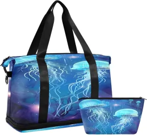 Mysterious Jellyfish Gym Bag - Weekender Overnight Bags for Women Men, Sport Travel Duffel Bag with Wet Pocket & Shoe Compartment